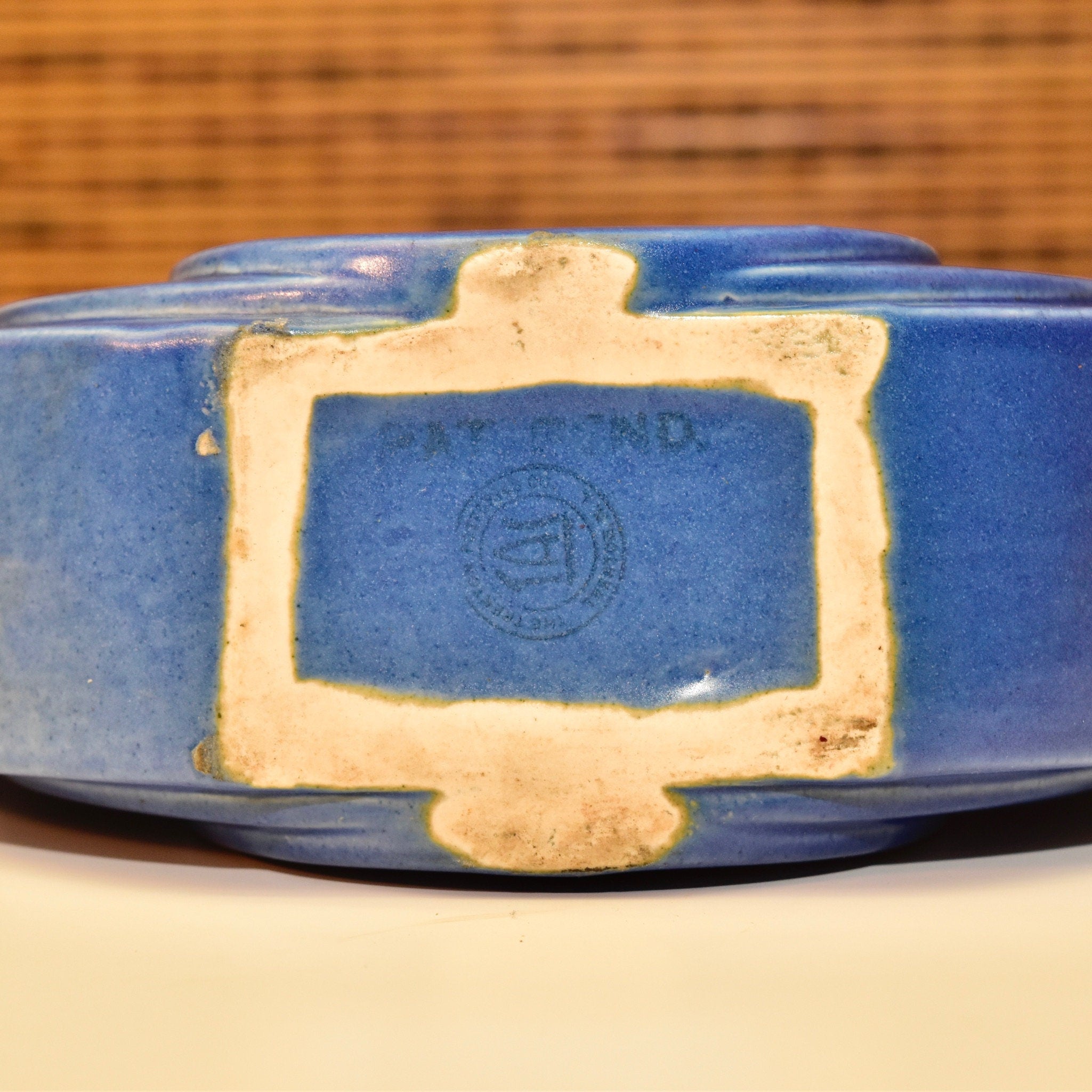 Vintage Art Deco Trenton Potteries Rare Blue Ceramic 'Circlet' Vase, Modernist Circle Disk Sculpture Vase, G. McStay Jackson, 8 1/2" H