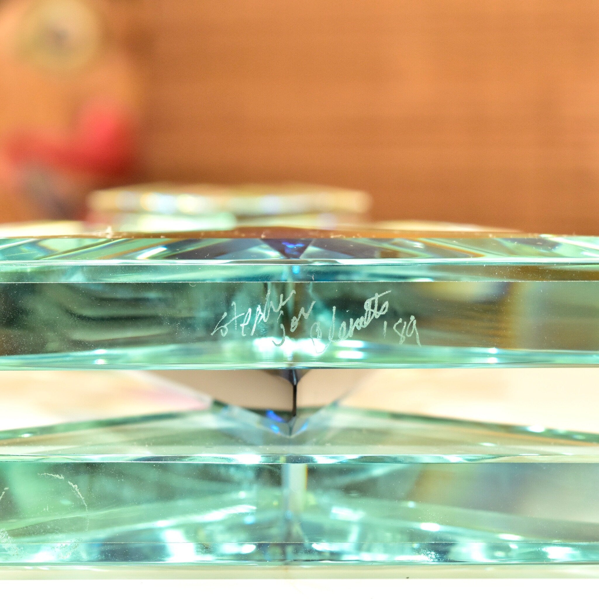 Vintage 1989 Signed American Studio Glass Sculpture, Stephen Jon Clements, Opulent Modernist Glass Tabletop Sculpture, 10 1/8" H