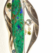 Retro 'The Dreamer' Abstract Modernist Sterling Silver Multi-Stone Brooch Pendant, Technicolor Green & Blue Gemstones, , 4 7/8" L