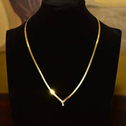 Vintage 14K Gold Herringbone Chevron Diamond Solitaire Necklace, .11 CT Brilliant Diamond, Decollete Necklace 20 1/2"