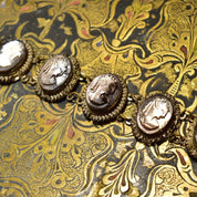 Italian 800 Silver Abalone Cameo Link Bracelet, Hand Carved Classic Relief Lady's Cameo, Sparkling Wire Wrap Settings, 7 1/2"