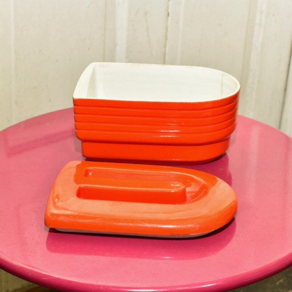 Vintage Westinghouse Hall China Orange Ceramic Refrigeratorware, Lidded Leftovers Dish, Collectible Decorative Kitchenware, Mod, 7" L