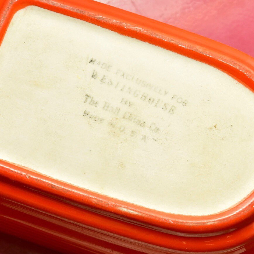 Vintage Westinghouse Hall China Orange Ceramic Refrigeratorware, Lidded Leftovers Dish, Collectible Decorative Kitchenware, Mod, 7" L