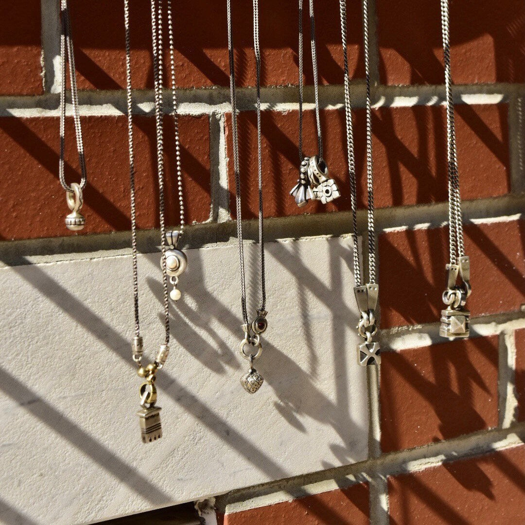 Lisa Jenks 90's Sterling Silver Pendant Necklaces, Curio Charm Chain Necklaces, Modernist Jewelry,