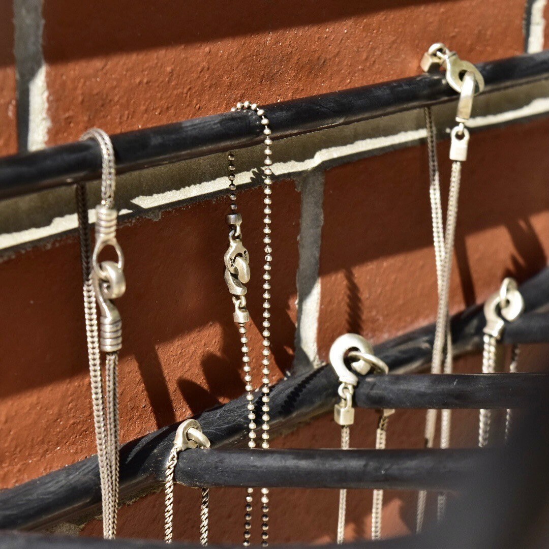 Lisa Jenks 90's Sterling Silver Pendant Necklaces, Curio Charm Chain Necklaces, Modernist Jewelry,