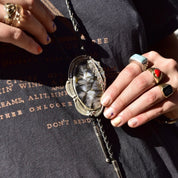 Vintage Sterling Silver Moss Agate Bolo Tie, Stand Sterling Bolo Tie, Moss Agate Cabochon, 20.75" L