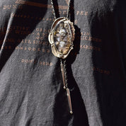 Vintage Sterling Silver Moss Agate Bolo Tie, Stand Sterling Bolo Tie, Moss Agate Cabochon, 20.75" L