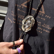 Vintage Sterling Silver Moss Agate Bolo Tie, Stand Sterling Bolo Tie, Moss Agate Cabochon, 20.75" L