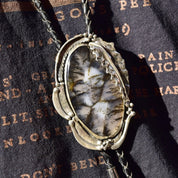 Vintage Sterling Silver Moss Agate Bolo Tie, Stand Sterling Bolo Tie, Moss Agate Cabochon, 20.75" L