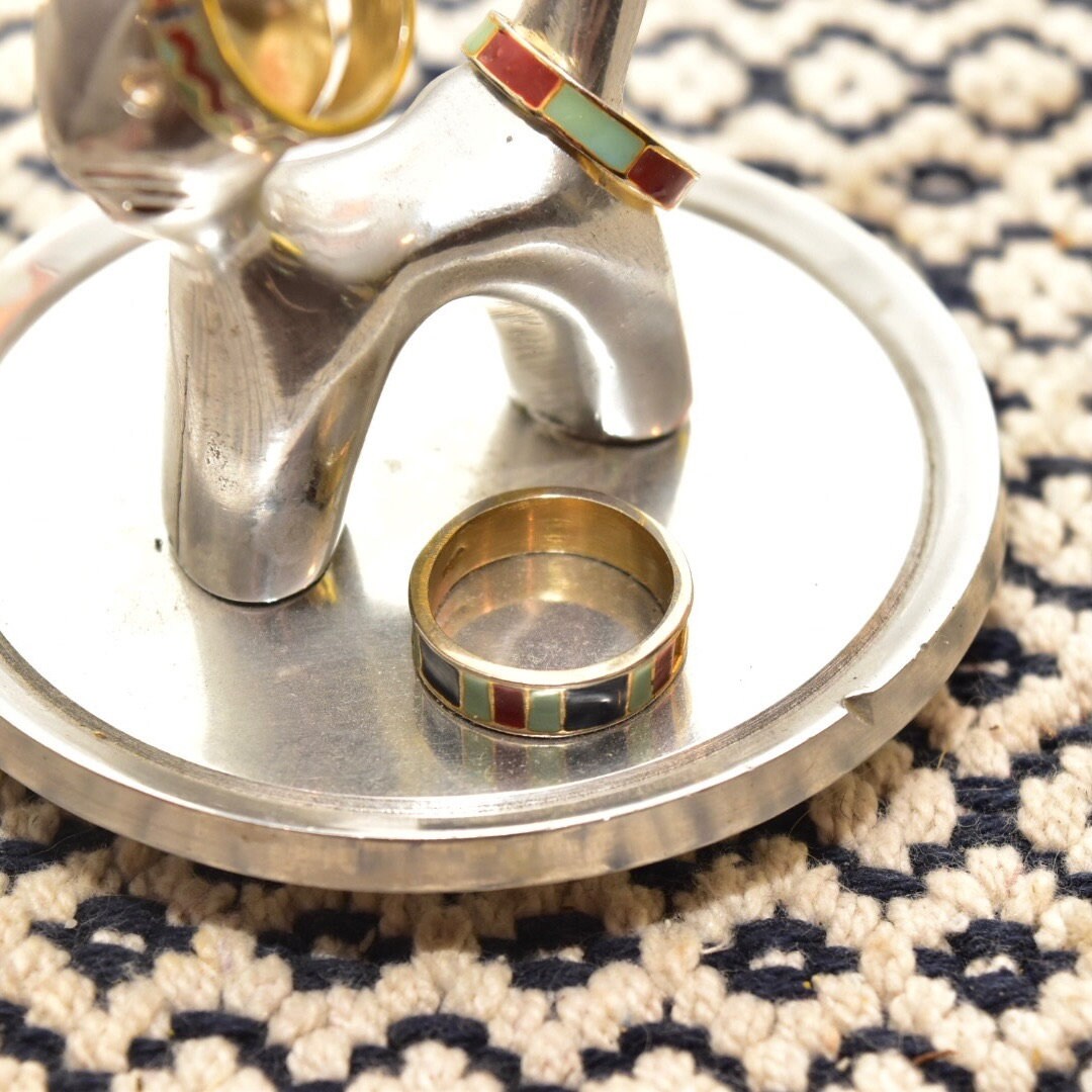 Vintage Gold Plated Sterling Silver Enamel Ring Set, Stackable Rings, Gold-Tone Enamel Band Ring, Size 6.5 US