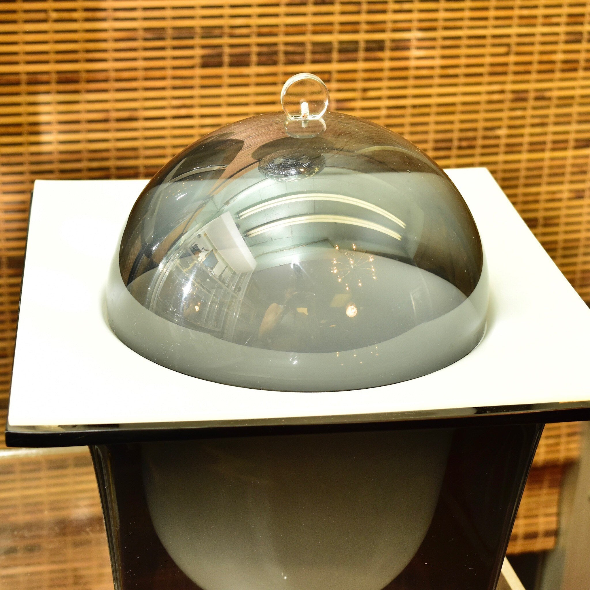 Vintage Space Age Dome Lid Acrylic Lucite Ice Bucket/Food Server, 3-Piece B&W Decorative Container, 1960's Collectible Barware, 11" H