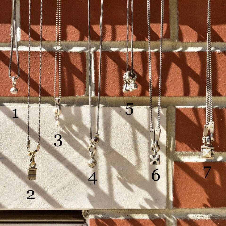 Lisa Jenks 90's Sterling Silver Pendant Necklaces, Curio Charm Chain Necklaces, Modernist Jewelry,