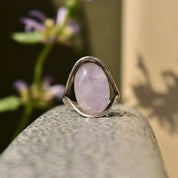 Vintage Silver Rose Quartz Cabochon Ring, Bohemian Silver Band, Artisan Gemstone Jewelry, Size 9 1/4 US