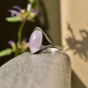 Vintage Silver Rose Quartz Cabochon Ring, Bohemian Silver Band, Artisan Gemstone Jewelry, Size 9 1/4 US
