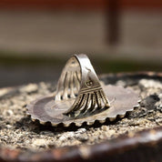 Vintage Sterling Silver Stromatolite, Long Silver Ring With Oval Stone Cabochon, Embellished Gemstone Ring, Size 7 US