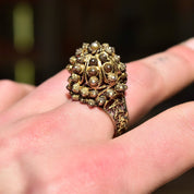 Antique 800 Gilt Silver Cannetille Filigree Dome Ring, Stunning High Set Beaded Floral Ring, Middle Eastern, Size 9 1/4 US