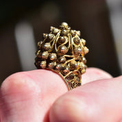Antique 800 Gilt Silver Cannetille Filigree Dome Ring, Stunning High Set Beaded Floral Ring, Middle Eastern, Size 9 1/4 US