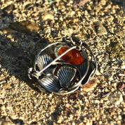 Antique French Art Nouveau Sterling Silver Amber Brooch Pin, Floral Motifs, Polished Amber Cabochon,