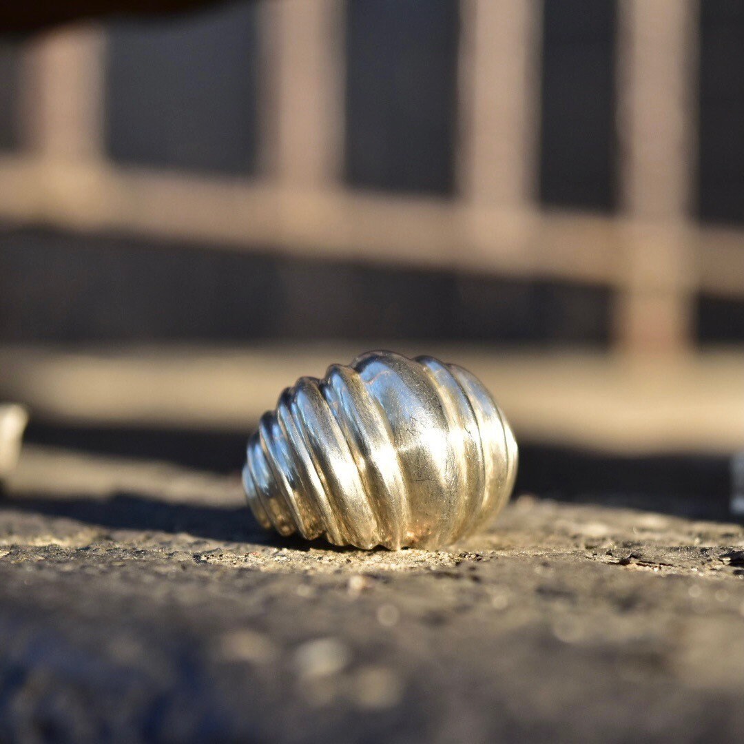 Vintage TAXCO Ribbed Sterling Silver Bombe Ring, Modernist Wavy Scalloped Dome Ring, 925 Mexico, Size 7 1/4 US