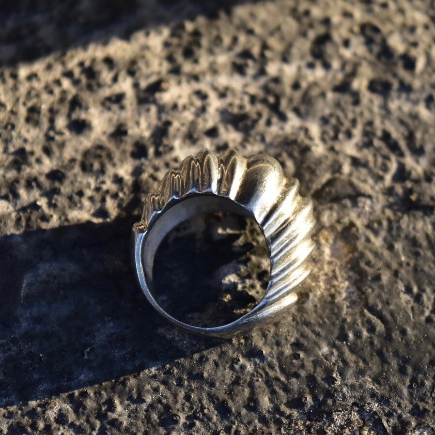 Vintage TAXCO Ribbed Sterling Silver Bombe Ring, Modernist Wavy Scalloped Dome Ring, 925 Mexico, Size 7 1/4 US