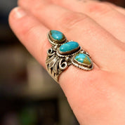 Vintage Silver Triple Turquoise Ring, Elongated Gemstone Ring, Turquoise Ring, Size 5 3/4 US
