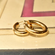 Vintage 14K Gold Oval Hoop Earrings, Polished Gold Tube Hoops, Lightweight, 585 Statement Earrings, 35mm