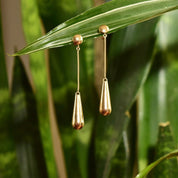 Vintage Elegant 14K Gold Pierced Drop Earrings, Elongated Teardrop Tassel, Minimalist Gold Dangle Earrings, 62mm