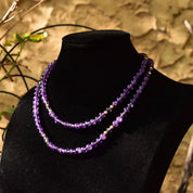 Vintage 14K Purple Jade Knotted Bead Necklace, Polished 6mm Round Jade Beads, 4mm Gold Bead Accents, Layered Beads, Gemstone Jewelry, 31" L