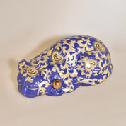 Vintage Japanese Kutani Moriage Porcelain Ceramic Sleeping Cat Figurine, Glazed Ceramic Cat Sculpture, 8.5"