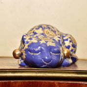 Vintage Japanese Kutani Moriage Porcelain Ceramic Sleeping Cat Figurine, Glazed Ceramic Cat Sculpture, 8.5"