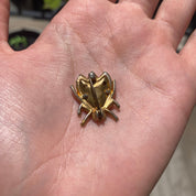 Vintage Gold-Toned Ruby Eyed Beetle Brooch, Cute Beetle Pin With Small Gemstones, Animal Jewelry