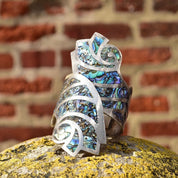 Vintage TAXCO Sterling Silver Abalone Inlay Bypass Clamper Cuff Bracelet, BHR 925, Iridescent Swirl Shell Design, Bohemian Modernist, 6"