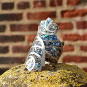 Vintage TAXCO Sterling Silver Abalone Inlay Bypass Clamper Cuff Bracelet, BHR 925, Iridescent Swirl Shell Design, Bohemian Modernist, 6"