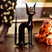 Vintage Black Glass Cat Figurine, Flame-Worked Cat Sculpture, Pulled Glass Figurine, Eccentric Home Decor, Eclectic Cat Figurine, 5.125"