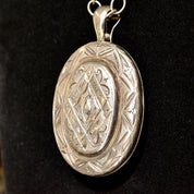 Vintage/Antique Hand-Engraved Sterling Silver Locket, Intricate Designs, Floral Motifs, Ornate Two-Sided Picture Locket, 2 5/8" L