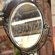 Antique Art Nouveau Figural Vanity Mirror, Cast Bronze Pedestal Swivel Mirror, Heavy Patina, Original Glass Mirror, 16 1/2 H