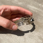 Vintage TAXCO Modernist Sterling Silver Onyx Cuff Bracelet, Closed Cuff With Black Gemstones, 925 Onyx Bracelet, Mexico 925 Jewelry, 7"