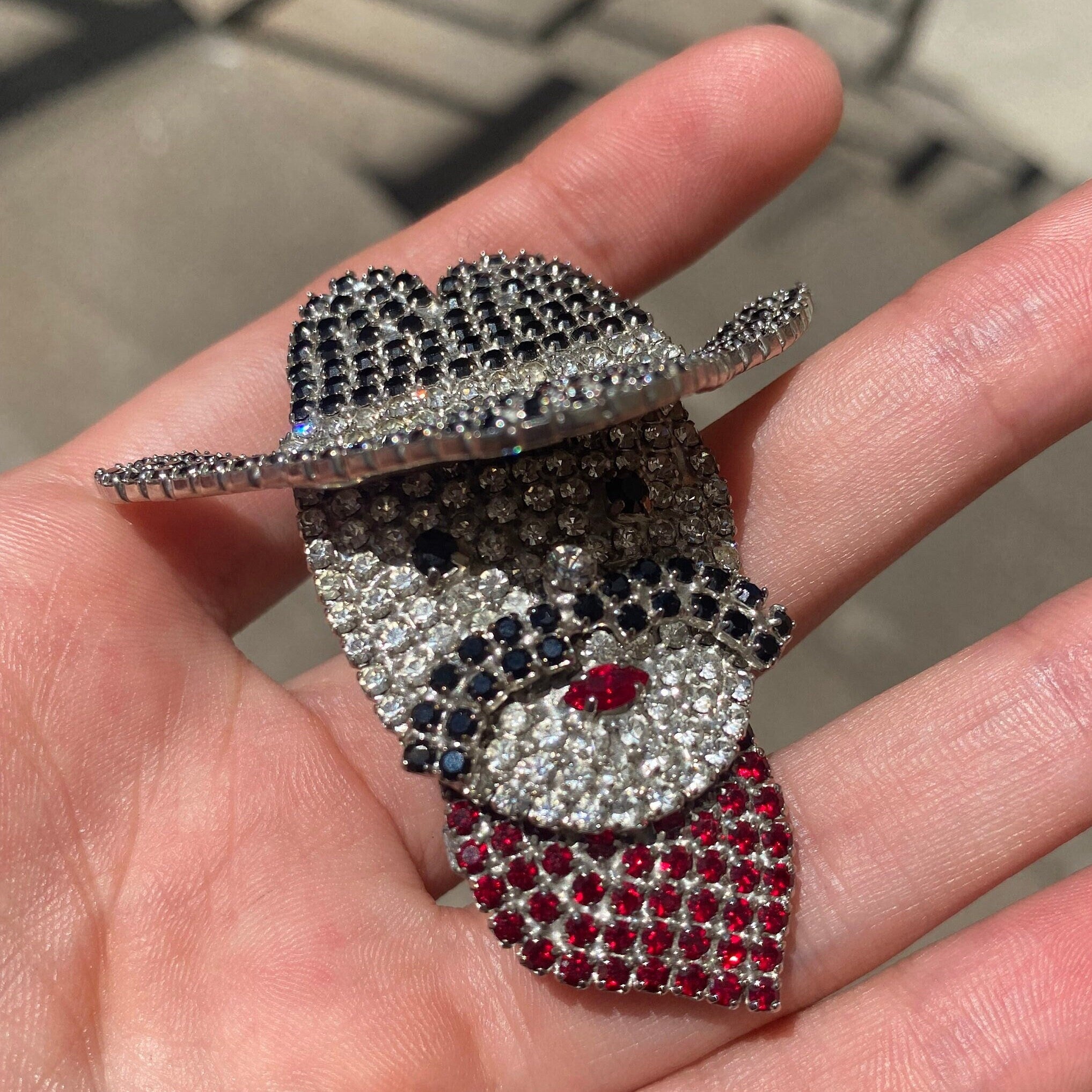 Vintage Silver Butler Wilson Western Cowboy Brooch, Unique Jeweled Cowboy Brooch, Cute Statement Accessory, Rhinestone Brooch, Gemstone Pin