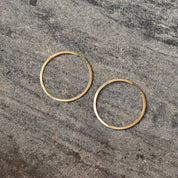 Vintage Solid 14K Gold Hoop Earrings, Flat Round Huggie Hoops, 585 Yellow Gold, Modernist Gold Hoops, 1 7/8"