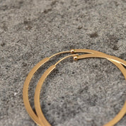 Vintage Solid 14K Gold Hoop Earrings, Flat Round Huggie Hoops, 585 Yellow Gold, Modernist Gold Hoops, 1 7/8"