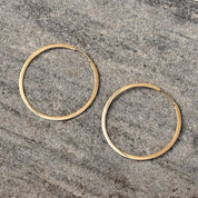Vintage Solid 14K Gold Hoop Earrings, Flat Round Huggie Hoops, 585 Yellow Gold, Modernist Gold Hoops, 1 7/8"