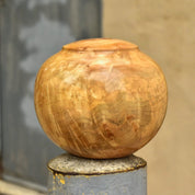 Vintage Signed Al Parry Figured Chestnut Vase, Decorative Wooden Vase, Contemporary Table Center Piece, 5.5" H