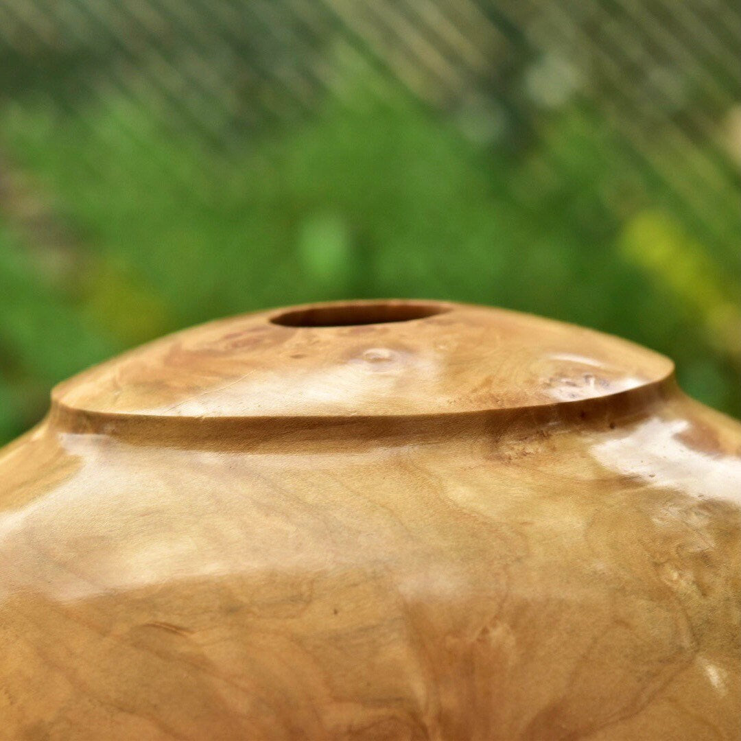 Vintage Signed Al Parry Figured Chestnut Vase, Decorative Wooden Vase, Contemporary Table Center Piece, 5.5" H