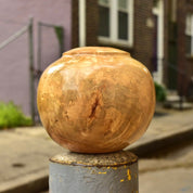 Vintage Signed Al Parry Figured Chestnut Vase, Decorative Wooden Vase, Contemporary Table Center Piece, 5.5" H