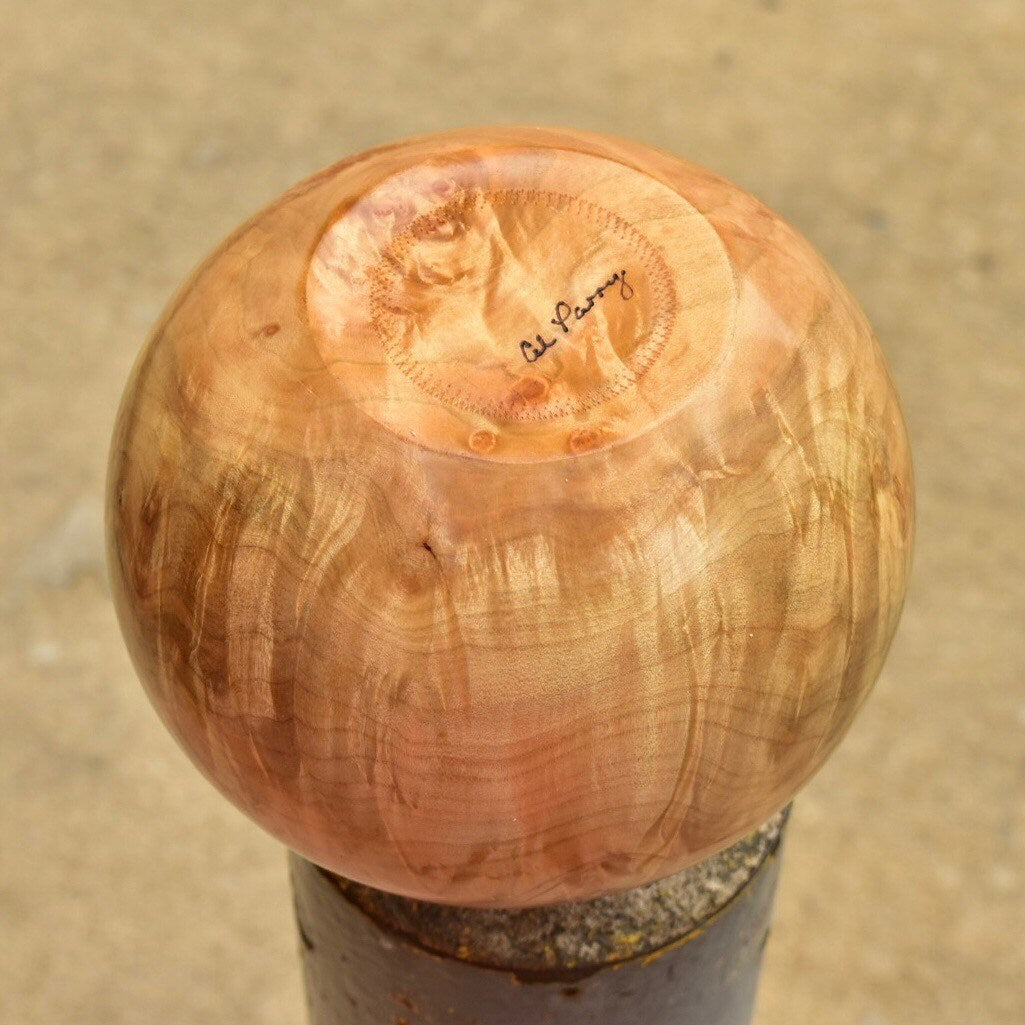 Vintage Signed Al Parry Figured Chestnut Vase, Decorative Wooden Vase, Contemporary Table Center Piece, 5.5" H