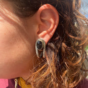 Vintage Sterling TAXCO Mexico TE-90 Post Back Curved Earrings, Pierced J-Hoops, Mexican Jewelry, 925 Chunky Solid Silver Studs, 35mm