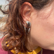 Vintage Sterling TAXCO Mexico TE-90 Post Back Curved Earrings, Pierced J-Hoops, Mexican Jewelry, 925 Chunky Solid Silver Studs, 35mm