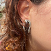 Vintage Sterling TAXCO Mexico TE-90 Post Back Curved Earrings, Pierced J-Hoops, Mexican Jewelry, 925 Chunky Solid Silver Studs, 35mm