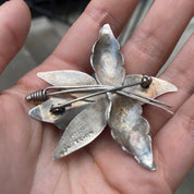 Vintage TAXCO Sterling Silver Lily Flower Brooch, Large Silver Flower Brooch, 925 Statement Accessory, Mexico 925 TC-84, 60mm