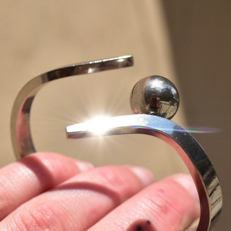 Vintage Modernist Sterling Silver Bypass Clamper Cuff Bracelet, Silver Ball Embellishment, Space Age, Mod Bracelet, 5 3/4" L